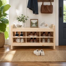 Hall Bench 110x40x60cm Storage Entryway Wooden Bench with 6 Compartments Brown