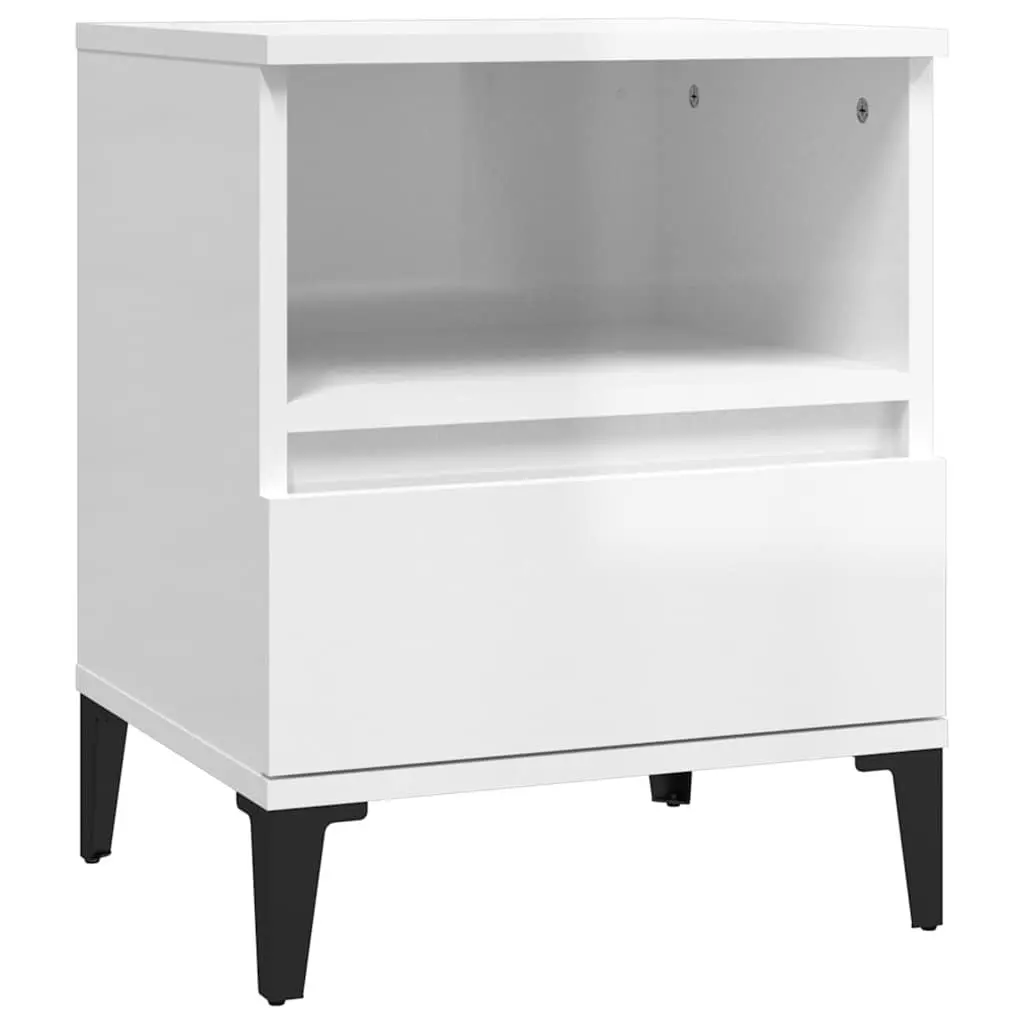 Bedside Table White High Gloss Engineered Wood Storage Drawer Compartment