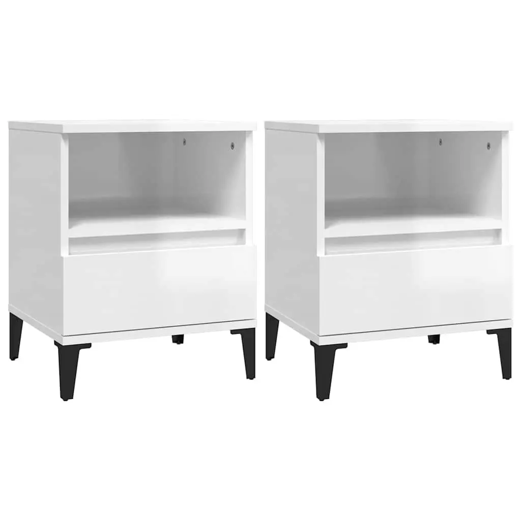 Bedside Cabinet 2 Piece Set White Storage Organiser Drawer Compartment Side Table