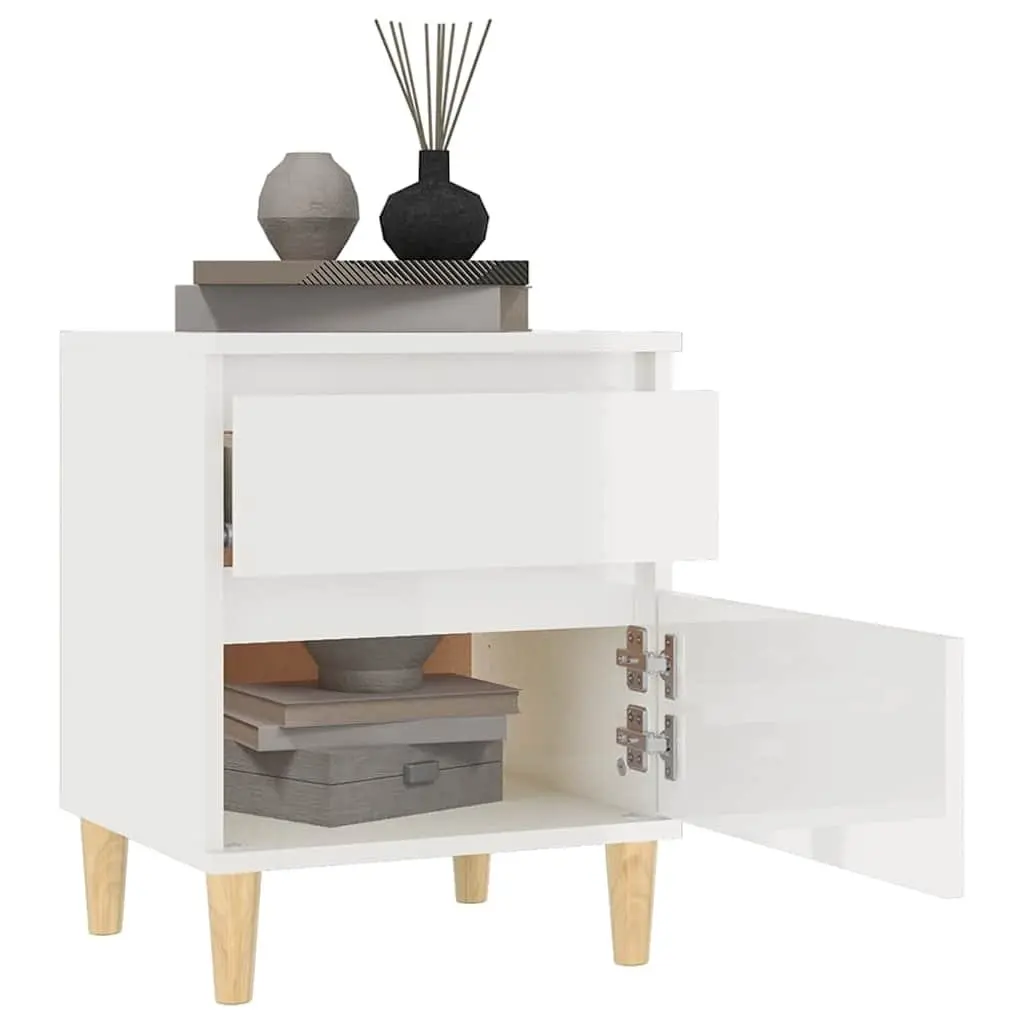 Bedside Cabinet Storage Engineered Wood White High Gloss 40x35x50cm