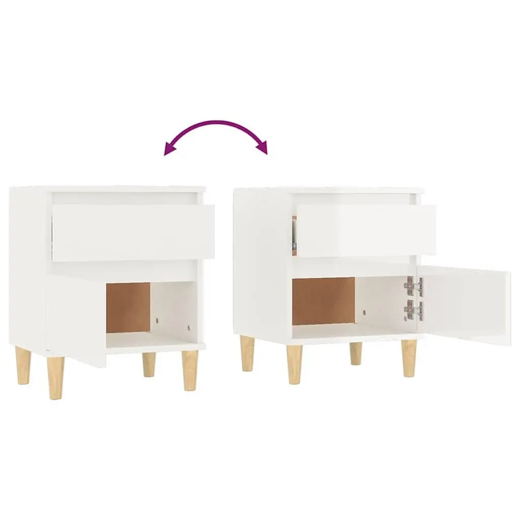 Bedside Cabinet Storage Engineered Wood White High Gloss 40x35x50cm