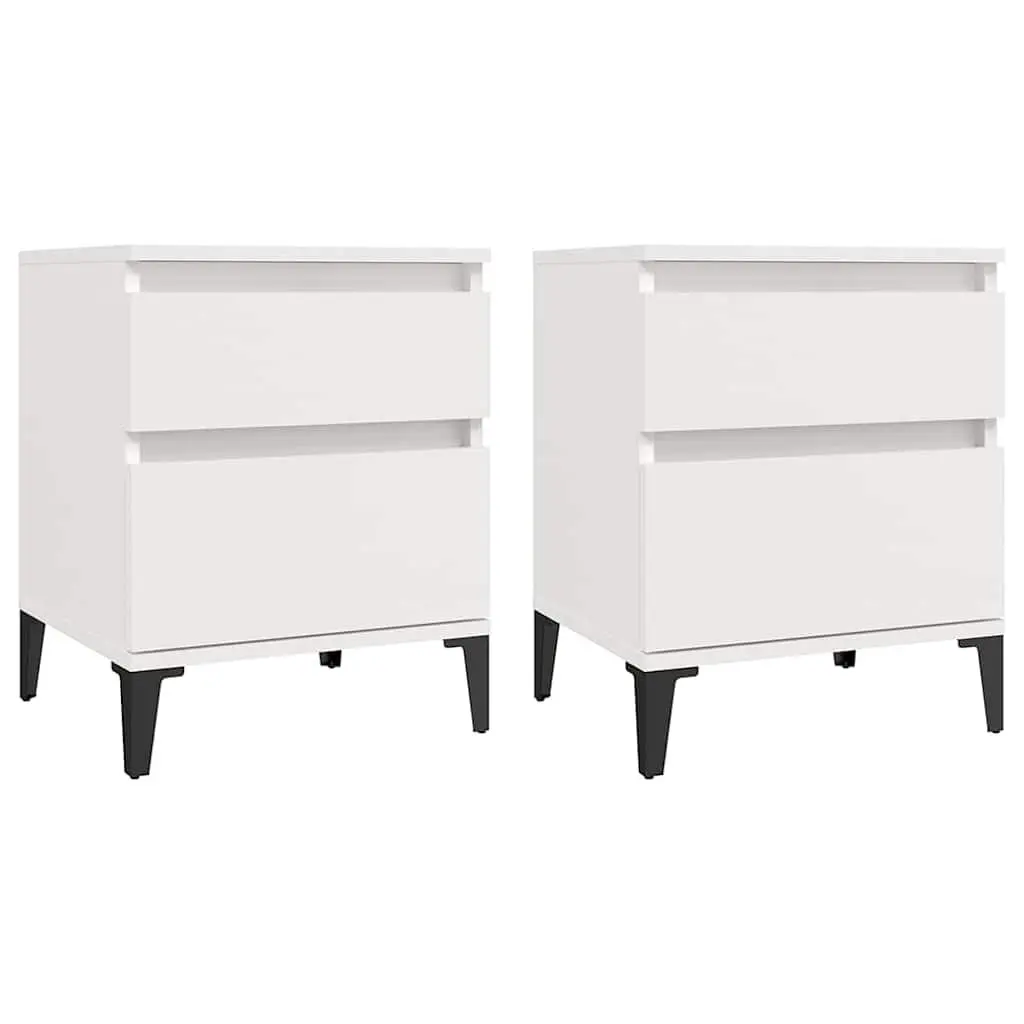 Bedside Cabinets Storage Engineered Wood 2 Piece White Bedroom Nightstands