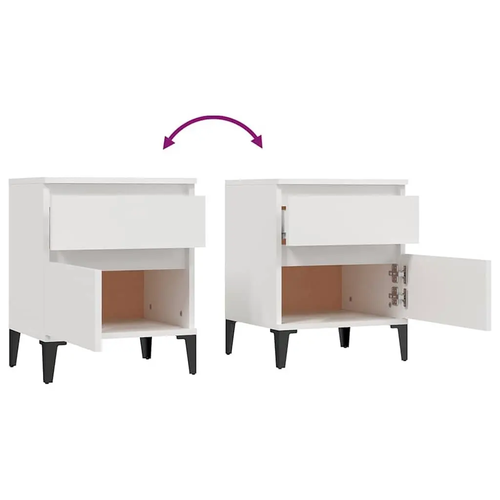 Bedside Cabinets Storage Engineered Wood 2 Piece White Bedroom Nightstands