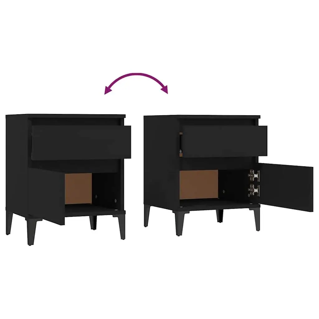Bedside Cabinet Storage Engineered Wood Black Nightstand Compact Furniture