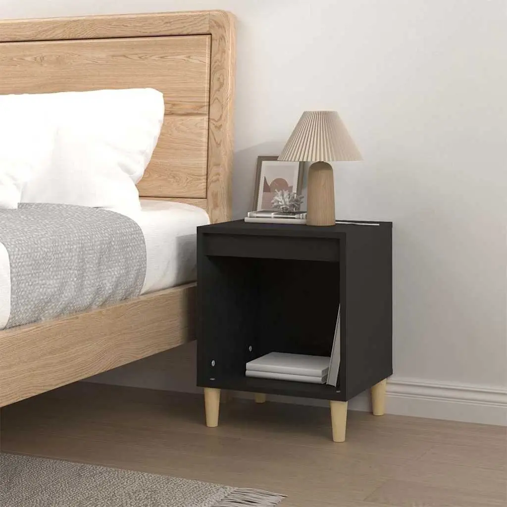 Bedside Cabinet Engineered Wood Storage Nightstand Black
