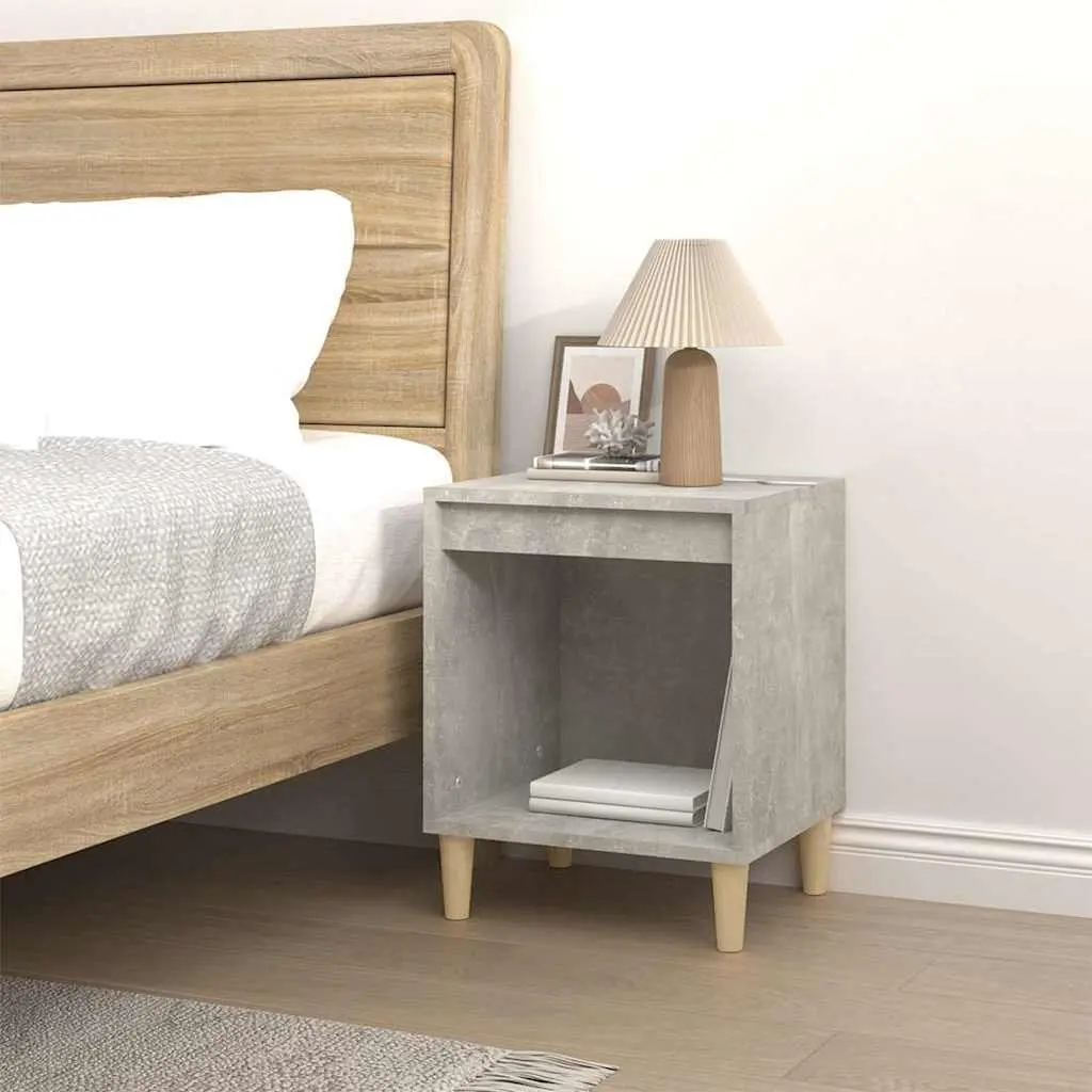 Bedside Table Grey Storage Nightstand Engineered Wood