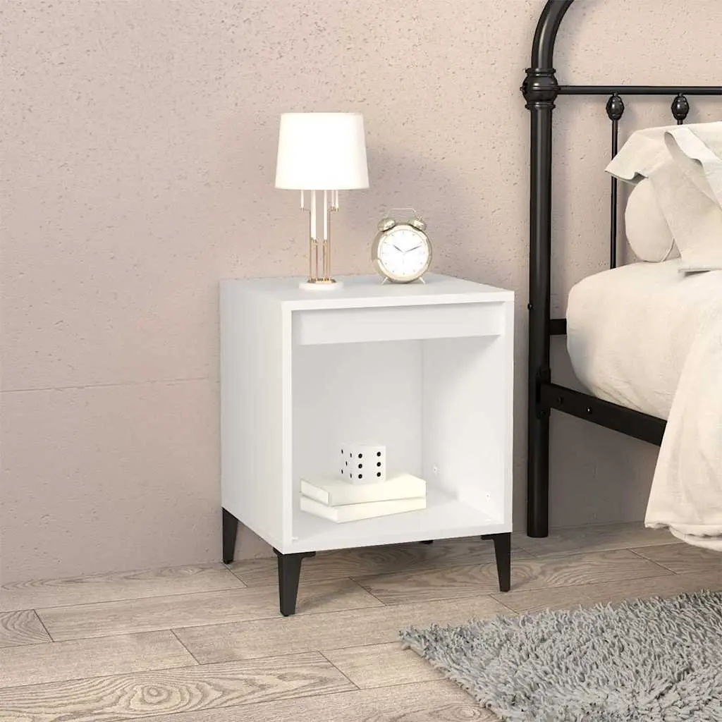 Bedside Tables 2 pcs Storage White Engineered Wood Nightstand Cabinet