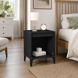 Bedside Cabinet Black Bedroom Nightstand Storage Table Organiser 40x35x50cm