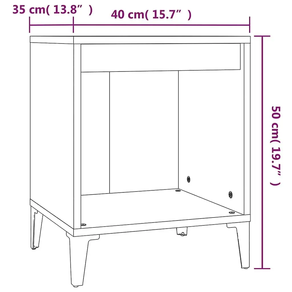 Bedside Table Grey Storage Organiser Engineered Wood 40W x 35D x 50H cm
