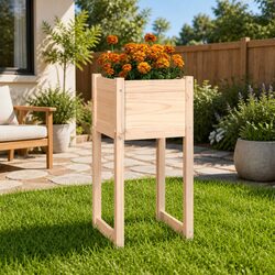 Wooden Planter Box 40x40x81 cm Garden Flower Pot Raised Bed Outdoor Decoration