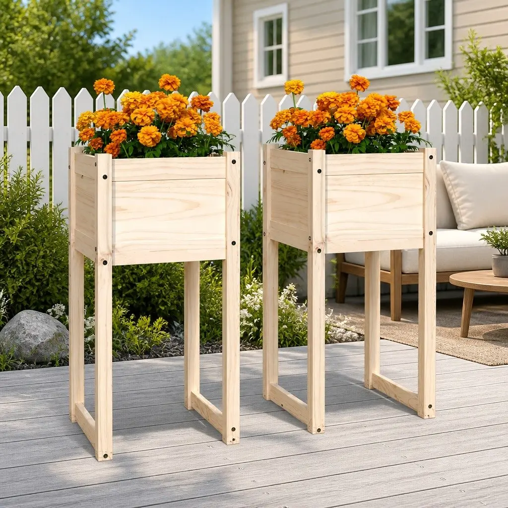 Wooden Garden Planters Solid Pine 40x40x81 cm Brown 2 Piece