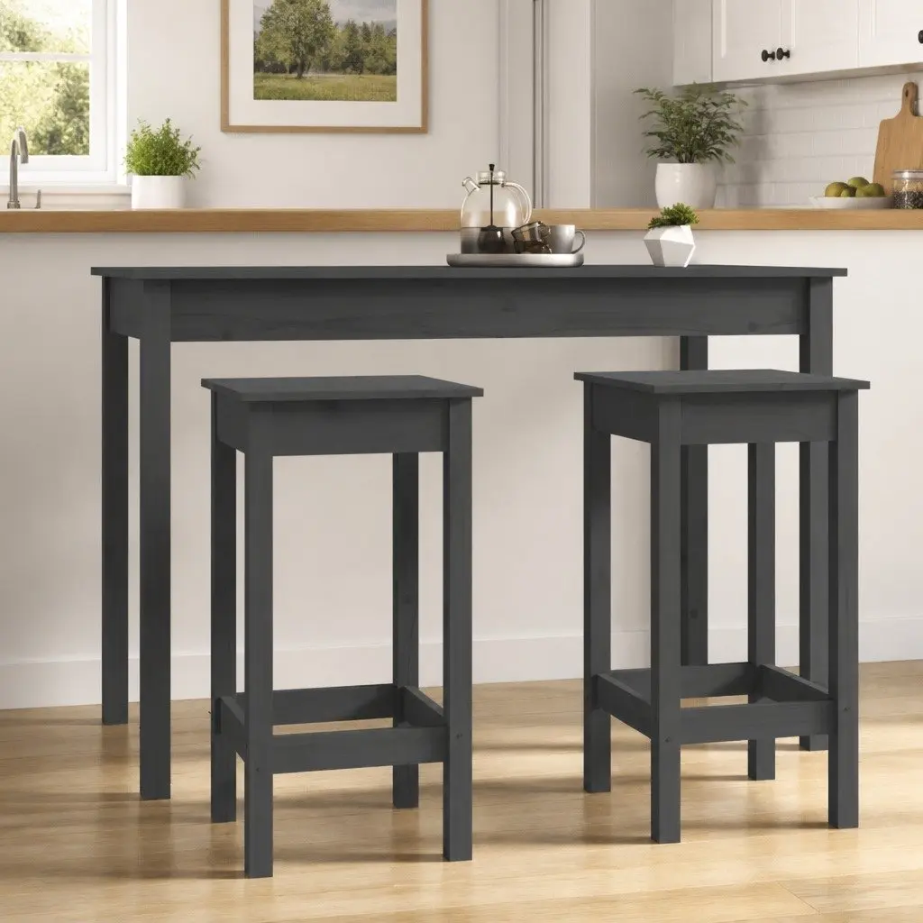 Bar Chairs Backless Solid Pine Wood Grey 2 Piece Kitchen Stools