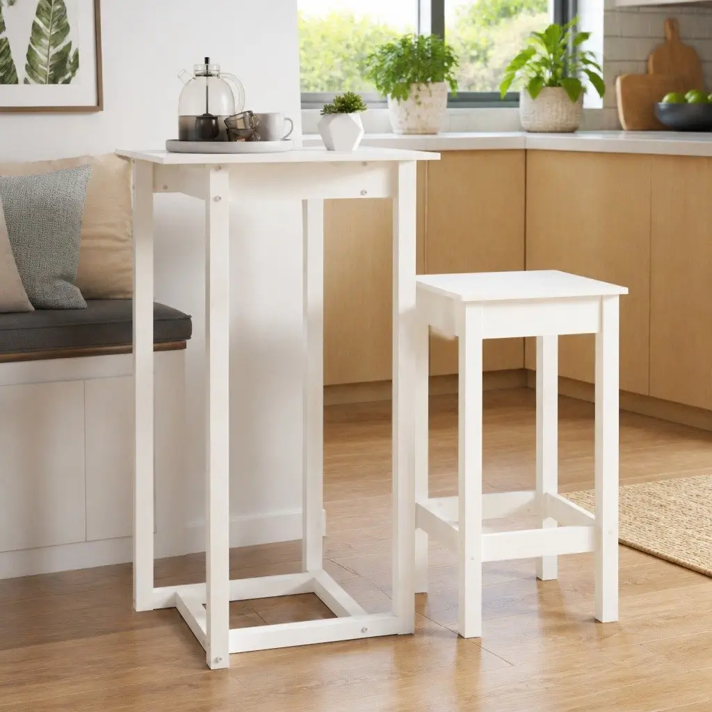 Solid Wood Bar Table High Top 60x60x110 cm White
