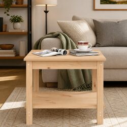Coffee Table 50x50x45 cm Open Shelf Design Solid Pine Wood Accent Living Room