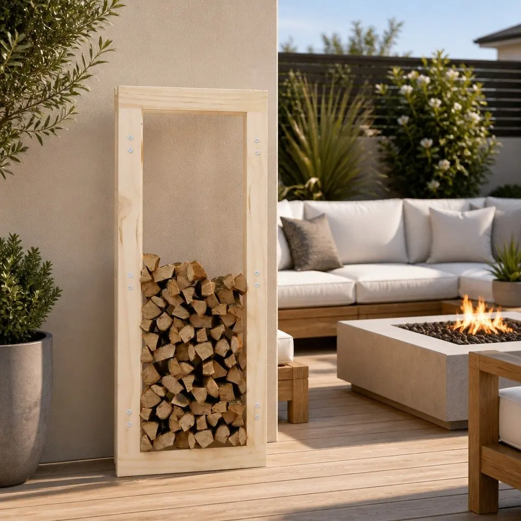 Firewood Rack Log Storage Stand Solid Pine Wood Natural 41x25x100cm