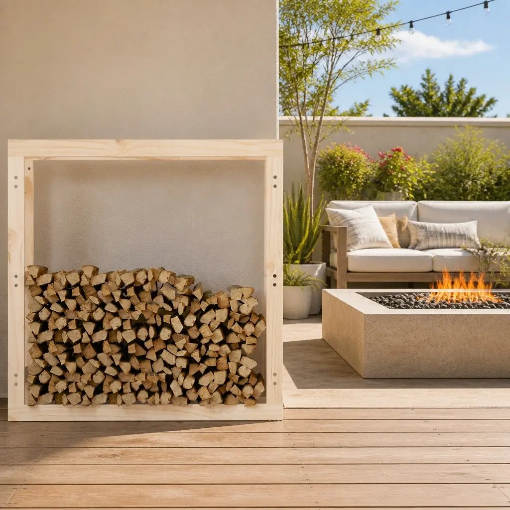 Firewood Rack Solid Wood Log Storage Stand 100x25x100cm Natural