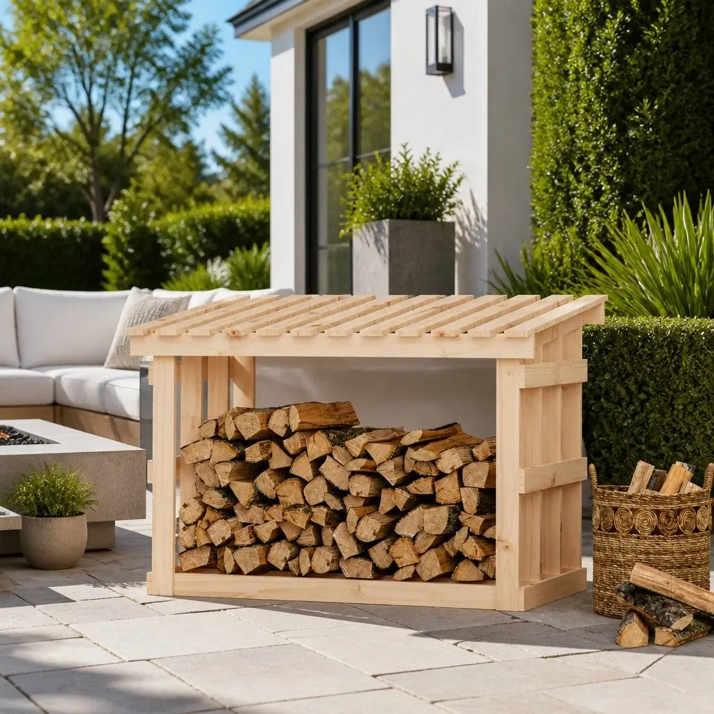 Firewood Rack Log Storage Solid Pine Wood Natural 108x64.5x77cm