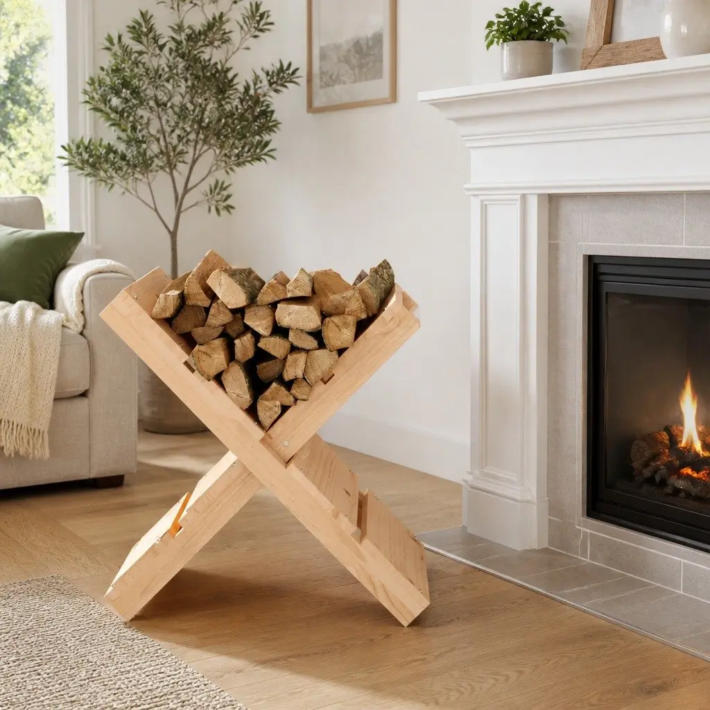 Log Holder Solid Pine Wood Firewood Rack Storage Stand Natural 47x39.5x48cm
