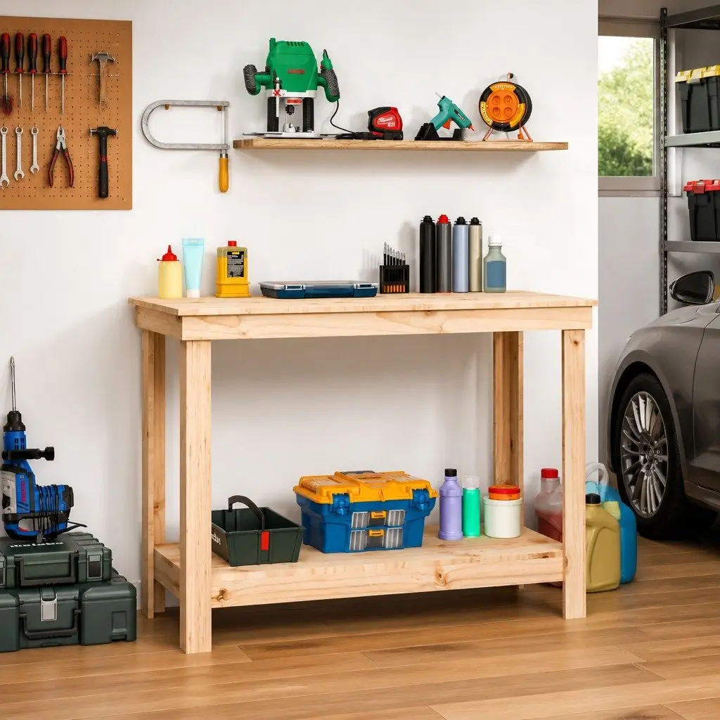 Work Bench Solid Pine Wood Storage Table 110 x 50 x 80 cm Brown