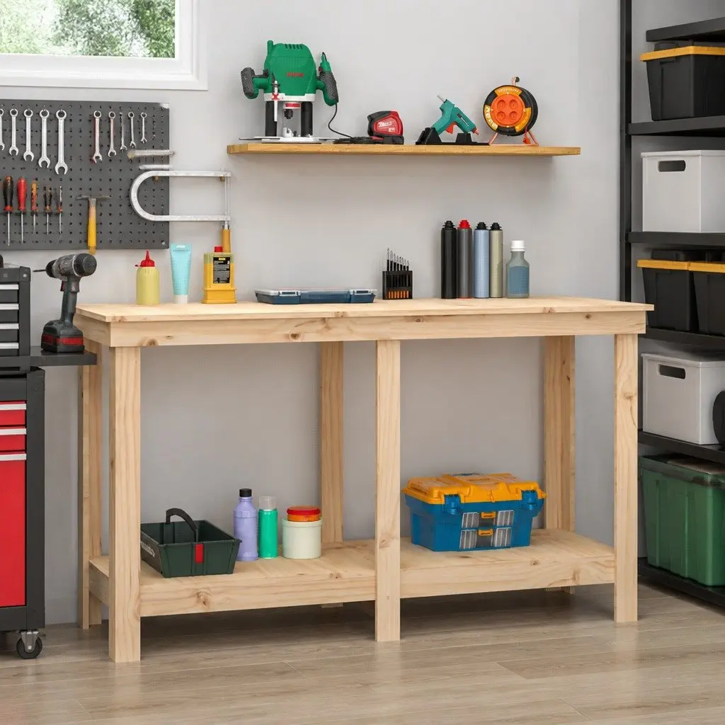 Work Bench Solid Pine Wood 140x50x80 cm Brown