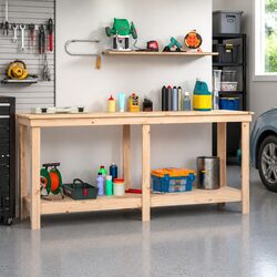 Work Bench 180x50x80 cm Solid Wood Pine Storage Shelves Garage Tool Table