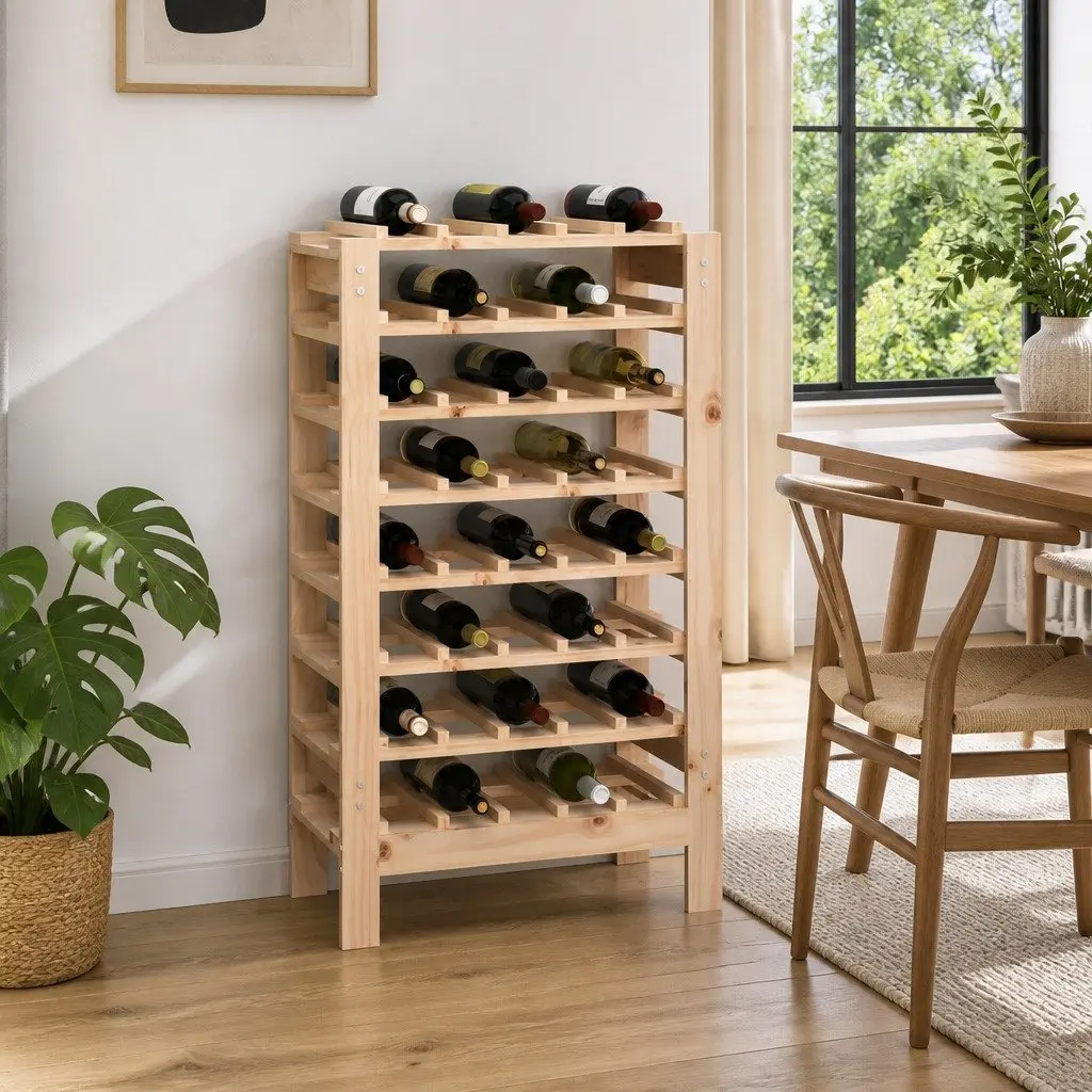 Wooden Wine Rack 61.5x30x107.5 cm Pine Bottle Storage Display Stand Brown