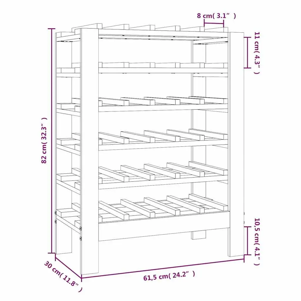 Wine Rack Storage Cabinet Solid Pine Wood Brown 61.5x30x82 cm