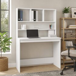 White Desk with Shelves Storage Office Study Computer Workstation 102x45x148cm