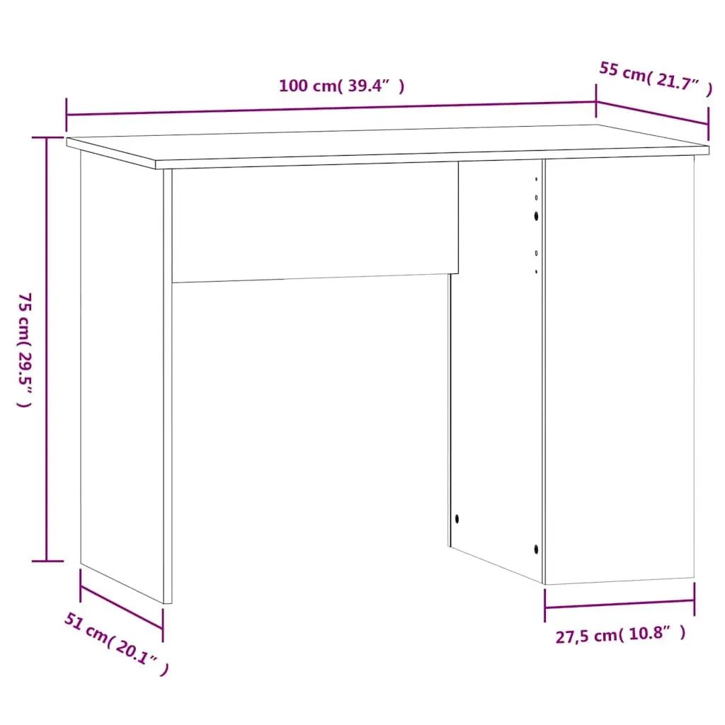 Office Desk with Storage Shelves 100x55x75cm White Engineered Wood