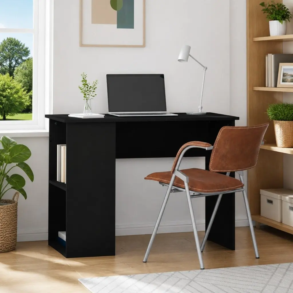 Office Desk with Shelves Storage Compartments Engineered Wood Black 100 x 55 x 75 cm