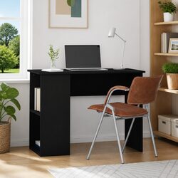 Black Office Desk with Shelves Storage Compartments Study Computer Workstation