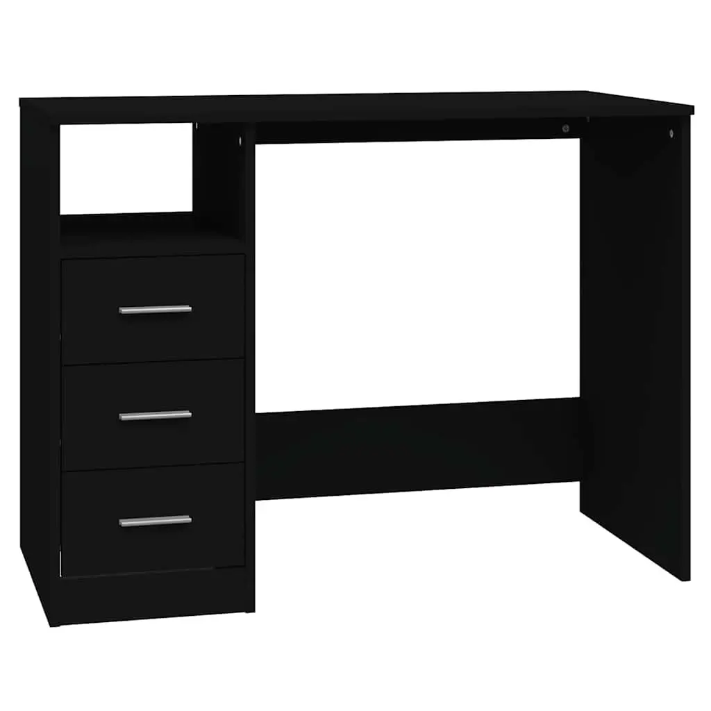 Office Desk with 3 Drawers Open Compartment Black Engineered Wood