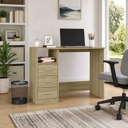 Office Desk with 3 Drawers Brown Engineered Wood Study Computer Workstation