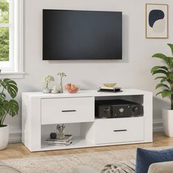 TV Cabinet White High Gloss Media Storage Unit Engineered Wood Drawers