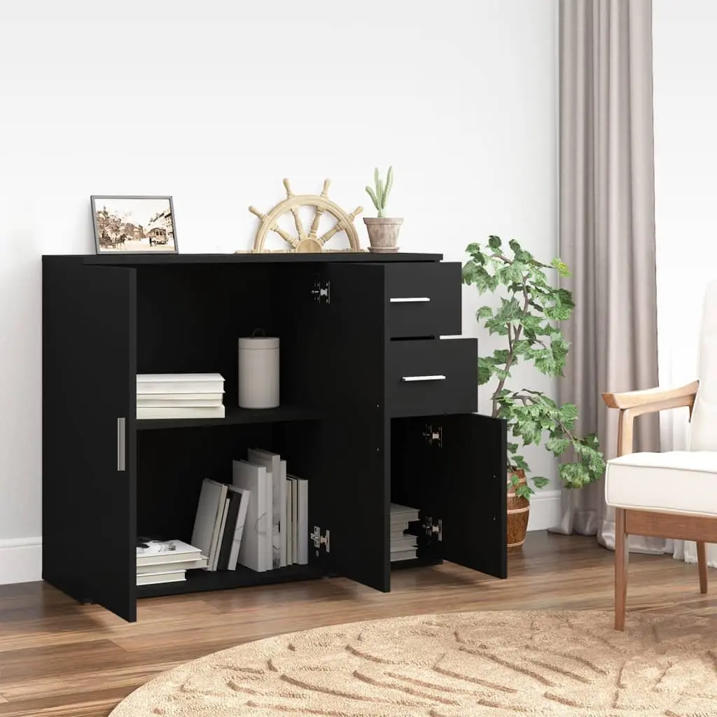 Sideboard Cabinet Black Engineered Wood 91x29.5x75cm Storage Furniture