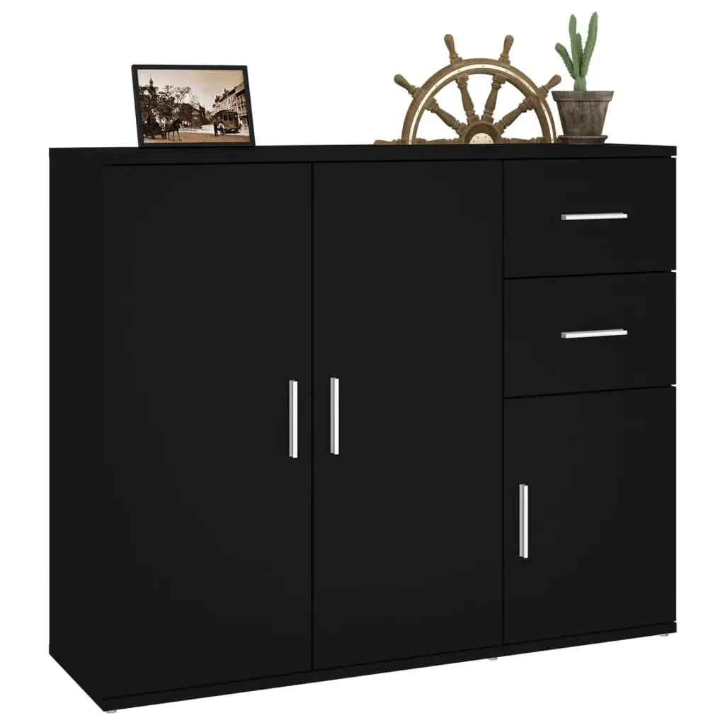 Sideboard Cabinet Black Engineered Wood 91x29.5x75cm Storage Furniture