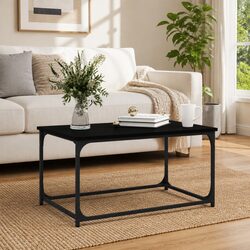Coffee Table Black Engineered Wood Iron Frame Living Room Accent Furniture