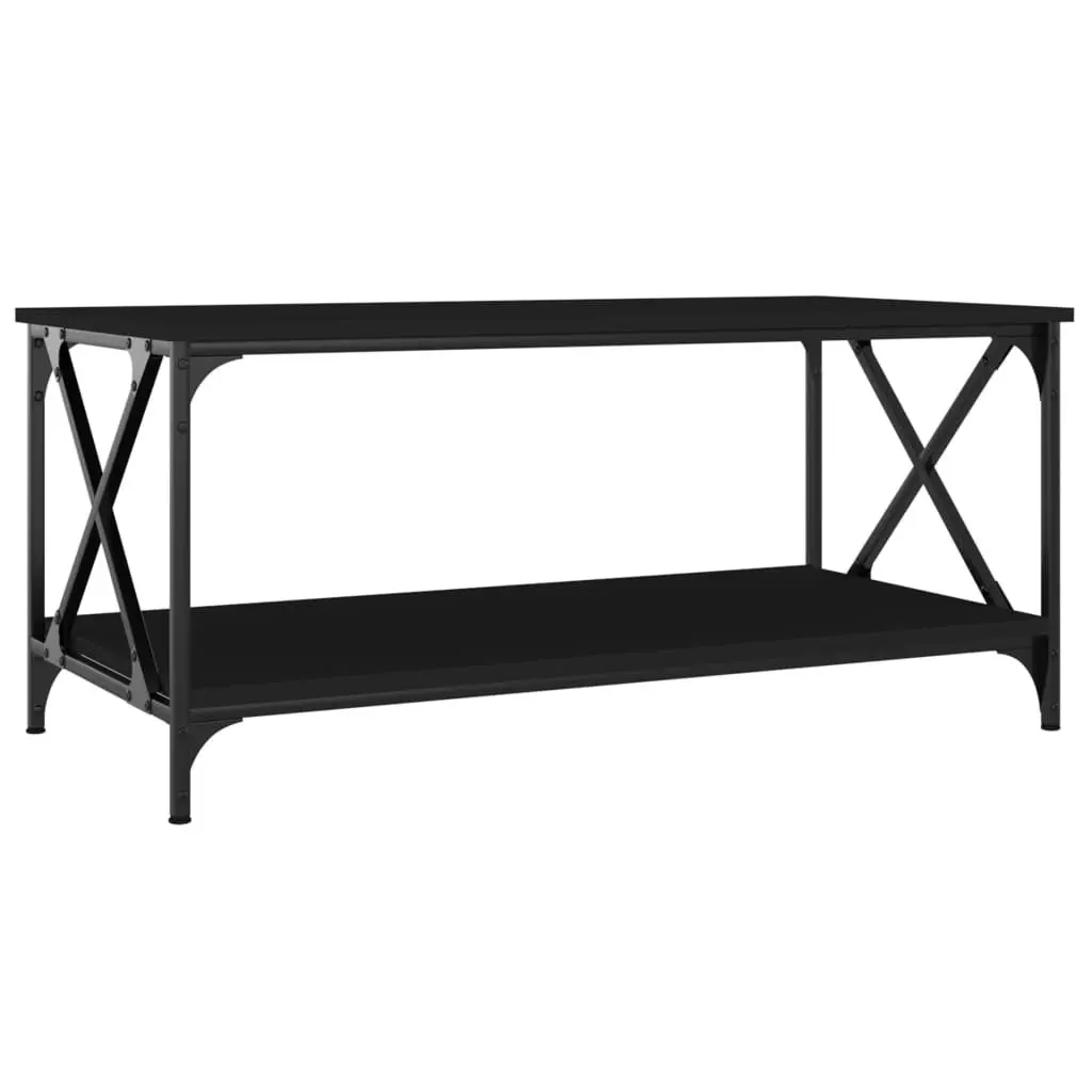 Coffee Table Engineered Wood Top Iron Frame Storage Black 100L x 50W x 45H cm