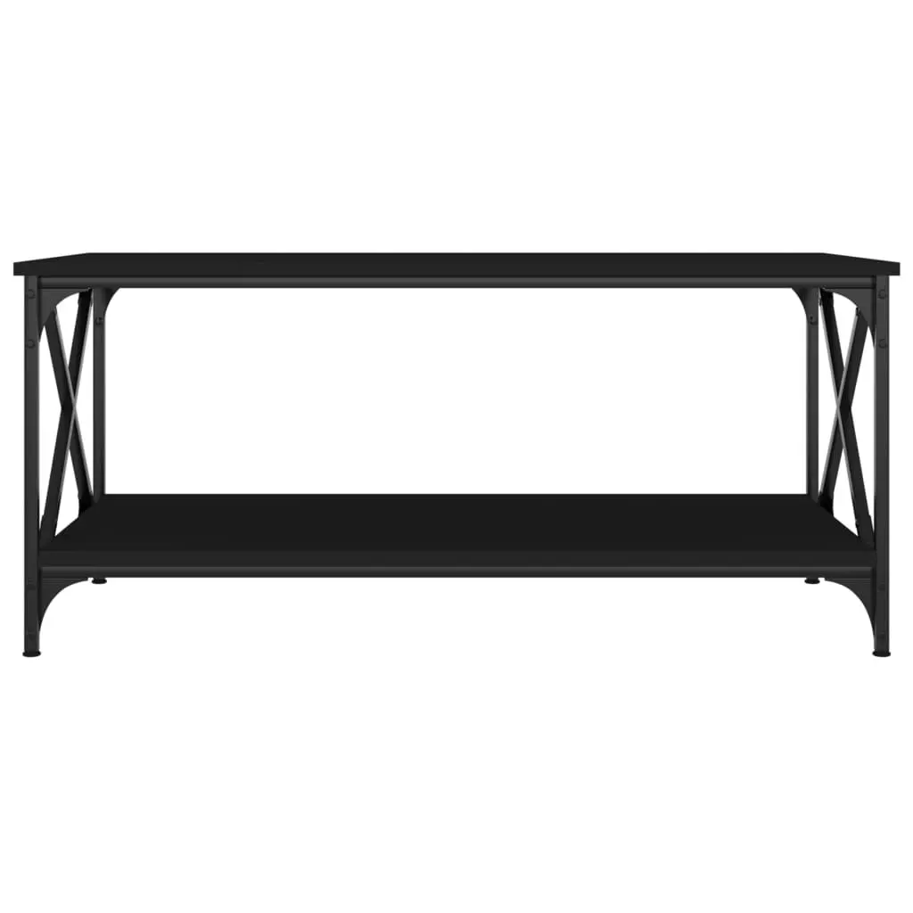 Coffee Table Engineered Wood Top Iron Frame Storage Black 100L x 50W x 45H cm