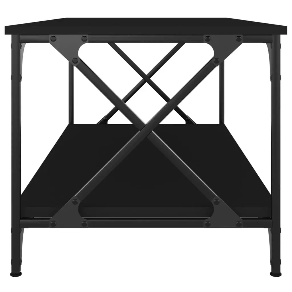 Coffee Table Engineered Wood Top Iron Frame Storage Black 100L x 50W x 45H cm
