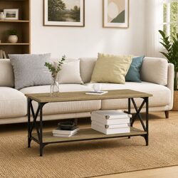 Coffee Table Black Engineered Wood Iron Frame Living Room Accent Furniture