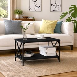 Coffee Table Black 80x50x45 cm with Open Shelf Storage Living Room Furniture