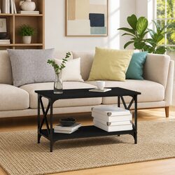 Coffee Table Black Engineered Wood Iron Frame Living Room Accent Furniture