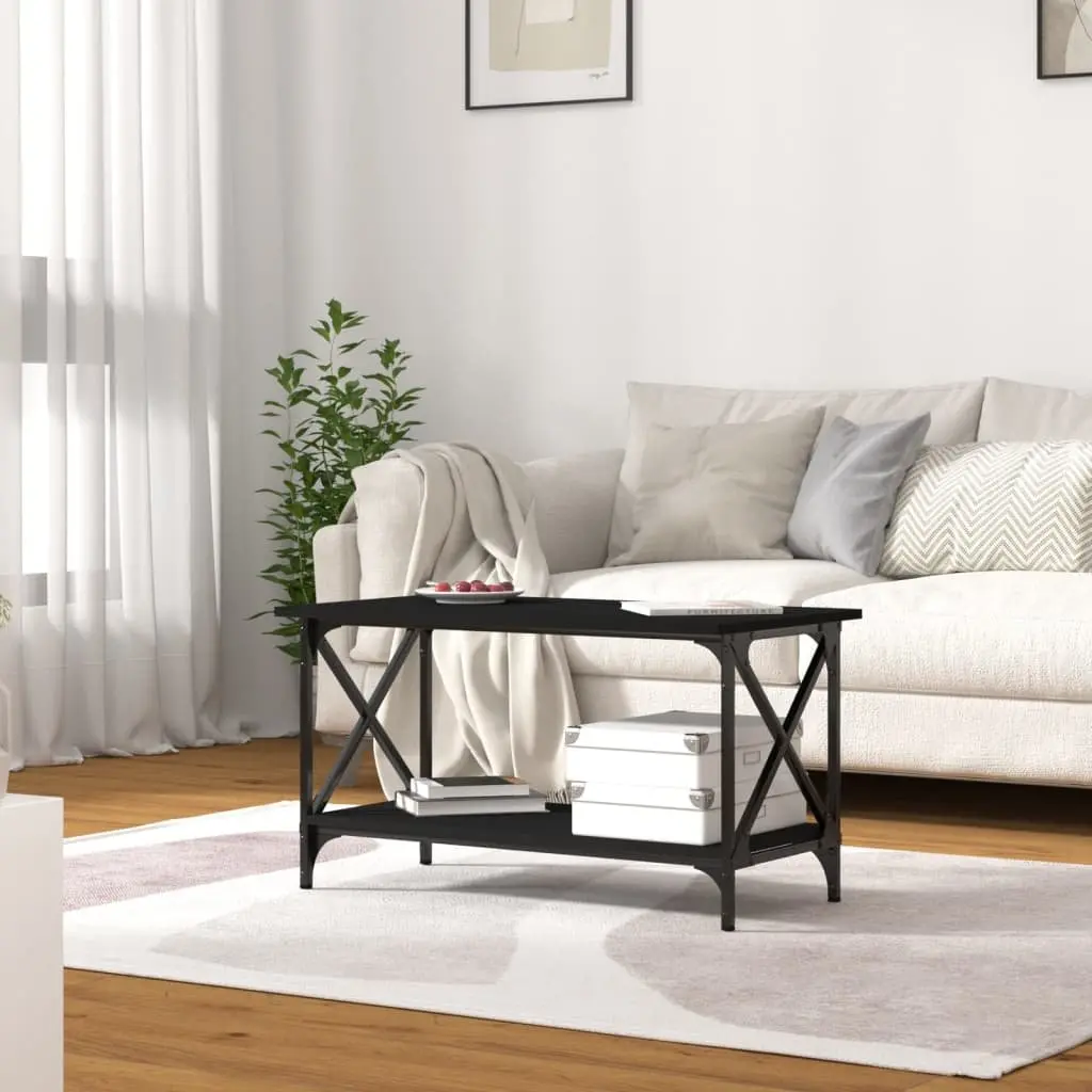 Coffee Table Black Engineered Wood Iron Frame 80 x 45 x 45 cm