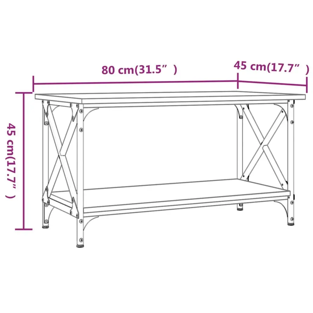 Coffee Table Black Engineered Wood Iron Frame 80 x 45 x 45 cm