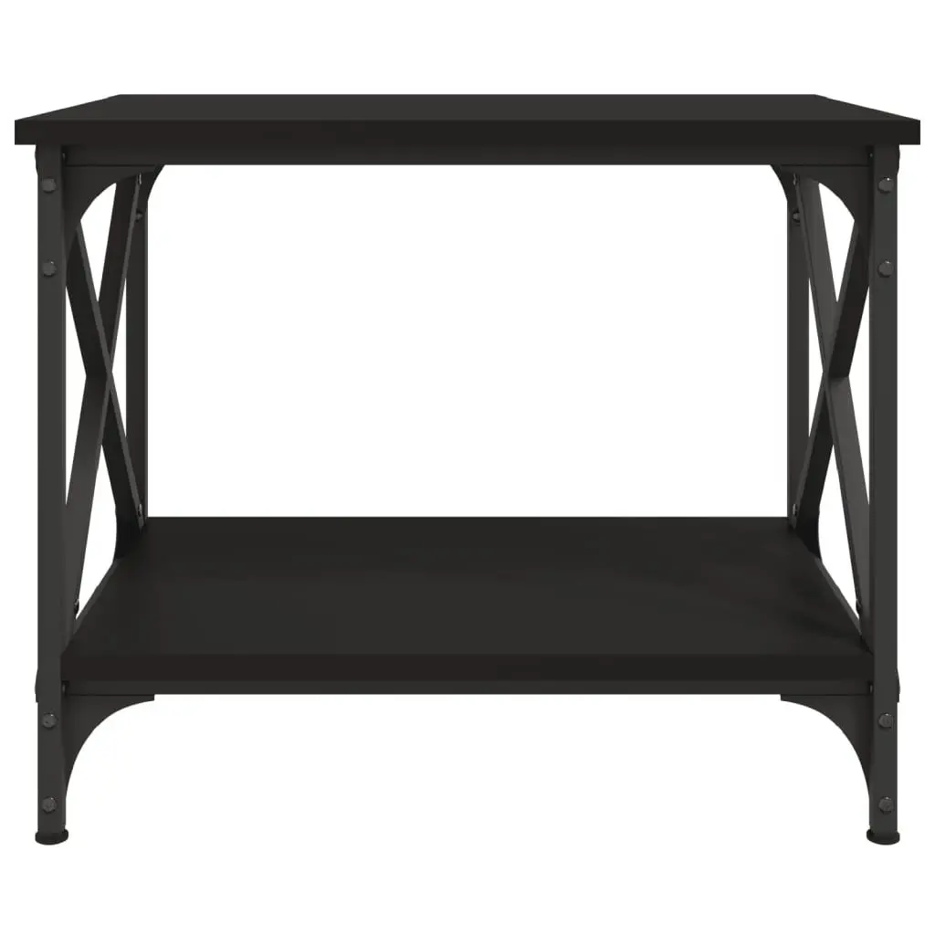 Side Table Open Shelf Storage Black Engineered Wood Steel Frame Adjustable Legs 55 x 38 x 45 cm