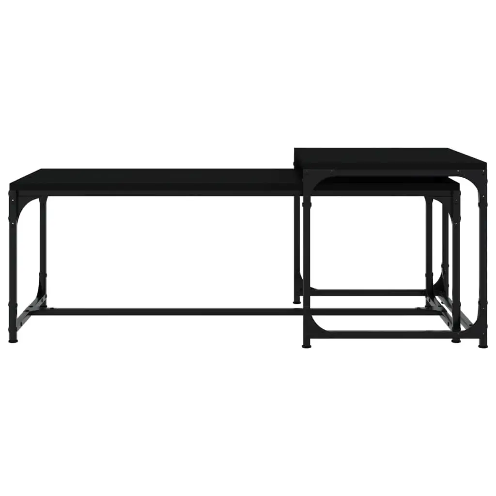 Coffee Tables Industrial Style 2 pcs Black Storage Steel Frame Adjustable Legs
