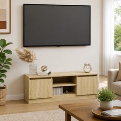 TV Cabinet with Door Brown Storage Unit Furniture Compartments Shelves Stand