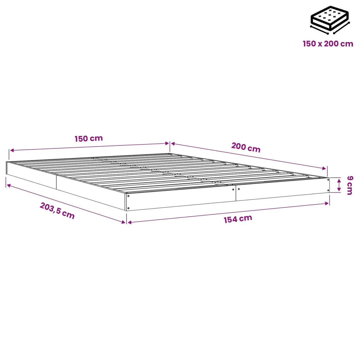 Bed Frame Solid Wood Pine White 150x200 cm Modern Slatted Base