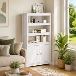 Highboard Solid Pine Wood White Storage Cabinet Sideboard with Doors Shelves